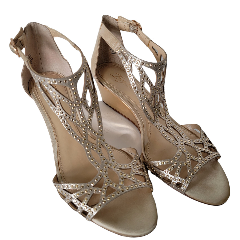 Imagine Vince Camuto Jalen Wedge Women's Size 8.5 Gold Rhinestone Buckle Sandal